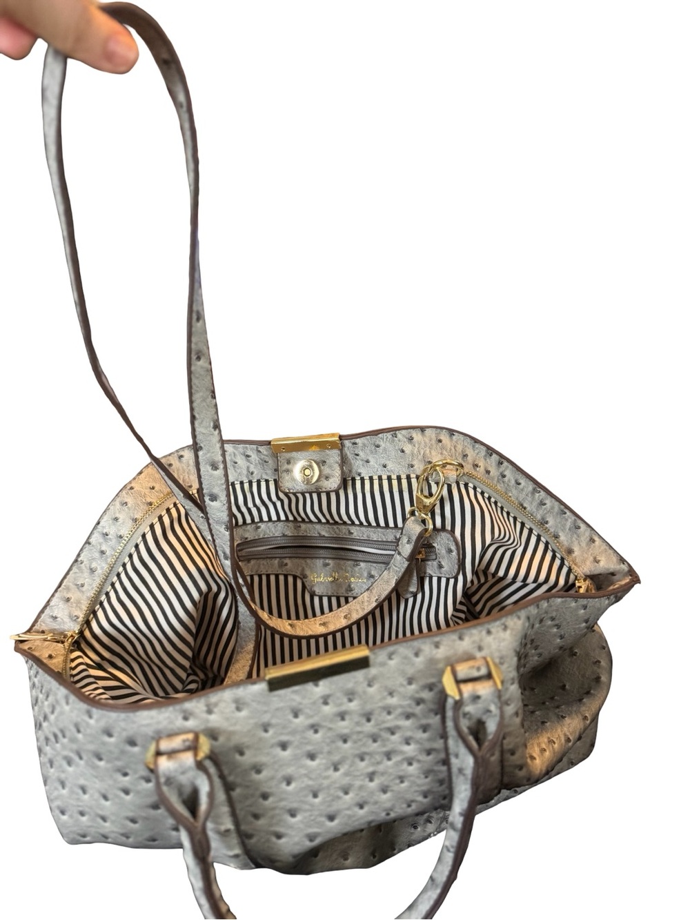 Gabriella Rocha Grey Faux Ostrich-Texture Dual Top With Gold Hardware - Picture 7 of 10